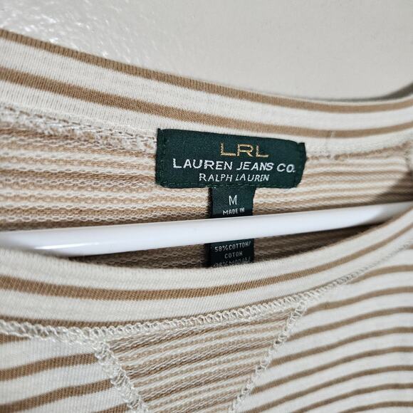 Lauren Ralph Lauren Jeans Co Sz Medium Brown White Striped Top - Picture 5 of 11